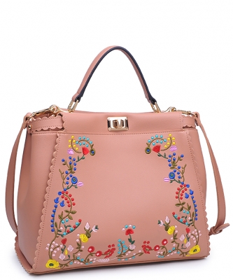 Eleanor Smooth Vegan Leather Floral Embroidery 14130
